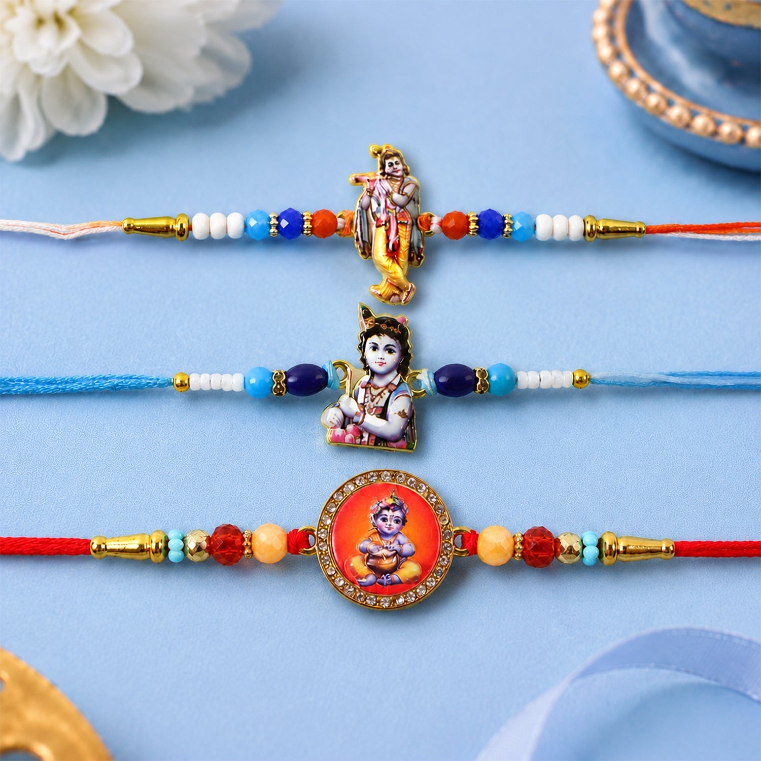 Mixed Charm Designer Rakhi Combo for Raksha Bandhan Gift (3 Pc)