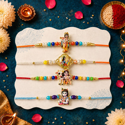 Stone Charm Designer Rakhi Combo Set for Raksha Bandhan (4 Pc)