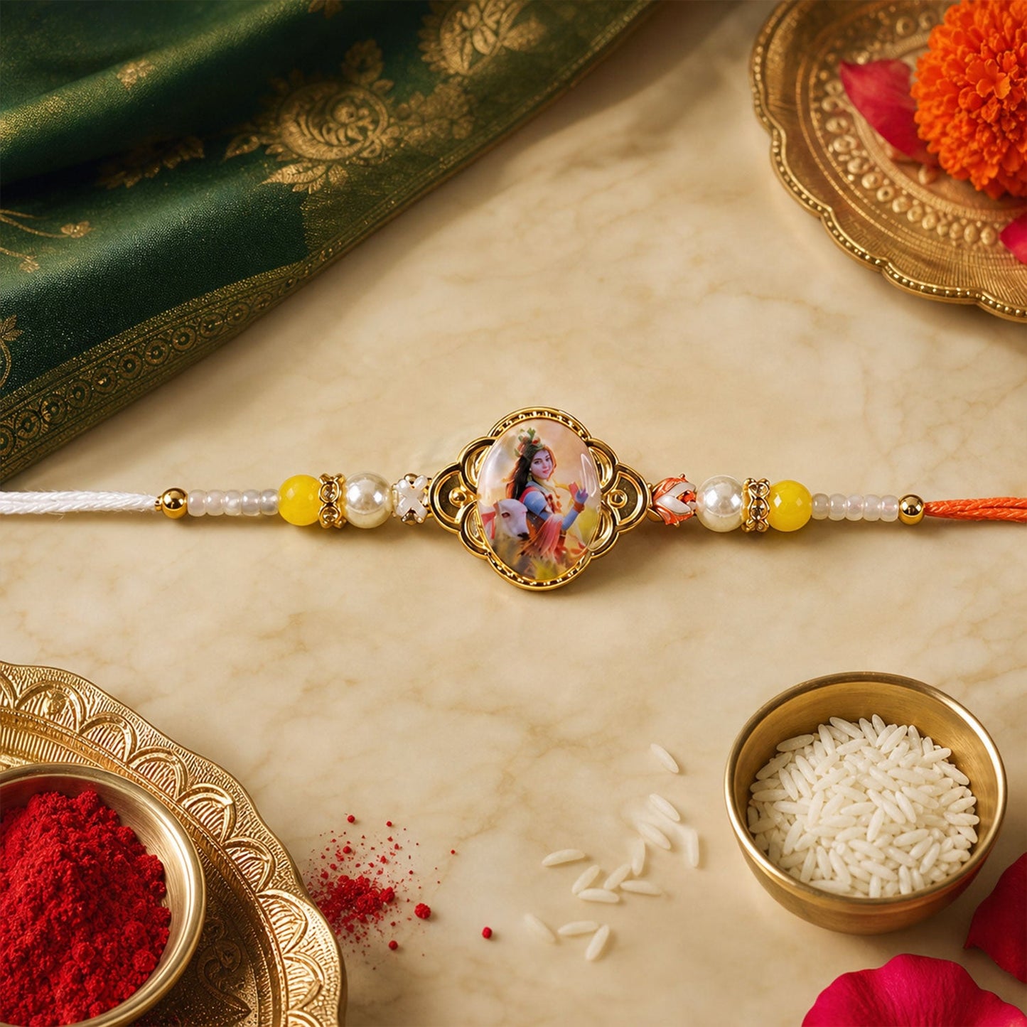 Stone Charm Designer Rakhi Combo Set for Raksha Bandhan (4 Pc)