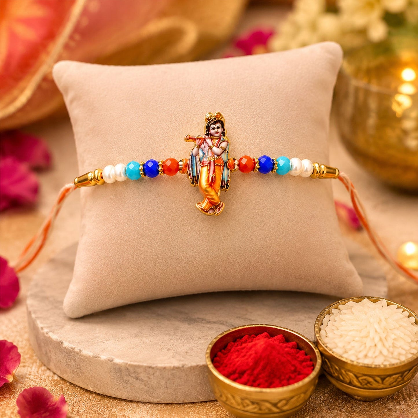 Stone Charm Designer Rakhi Combo Set for Raksha Bandhan (4 Pc)
