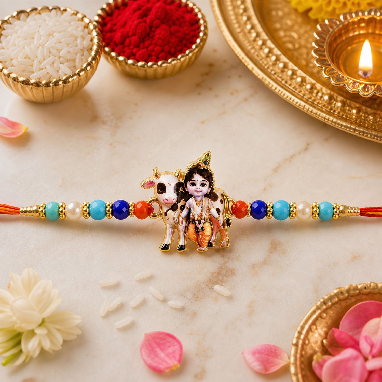 Stone Charm Designer Rakhi Combo Set for Raksha Bandhan (4 Pc)