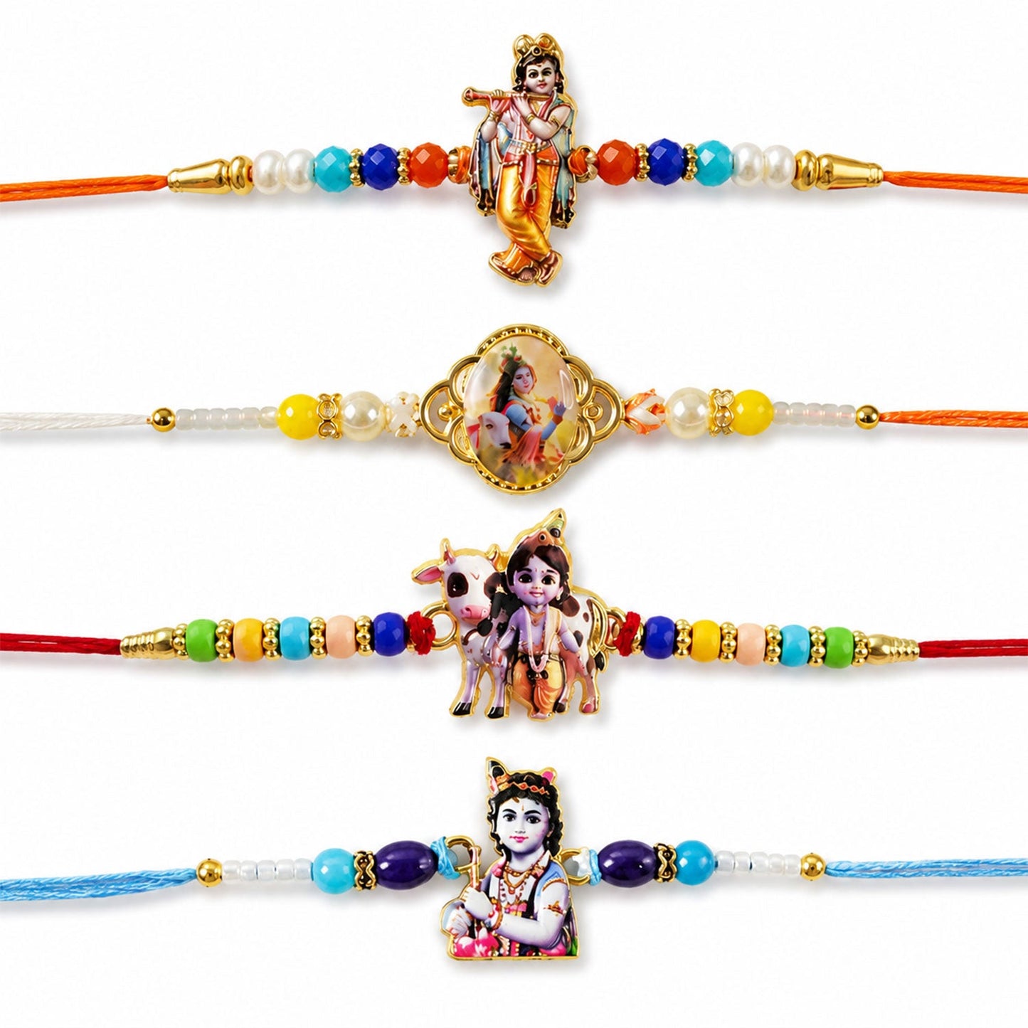 Stone Charm Designer Rakhi Combo Set for Raksha Bandhan (4 Pc)
