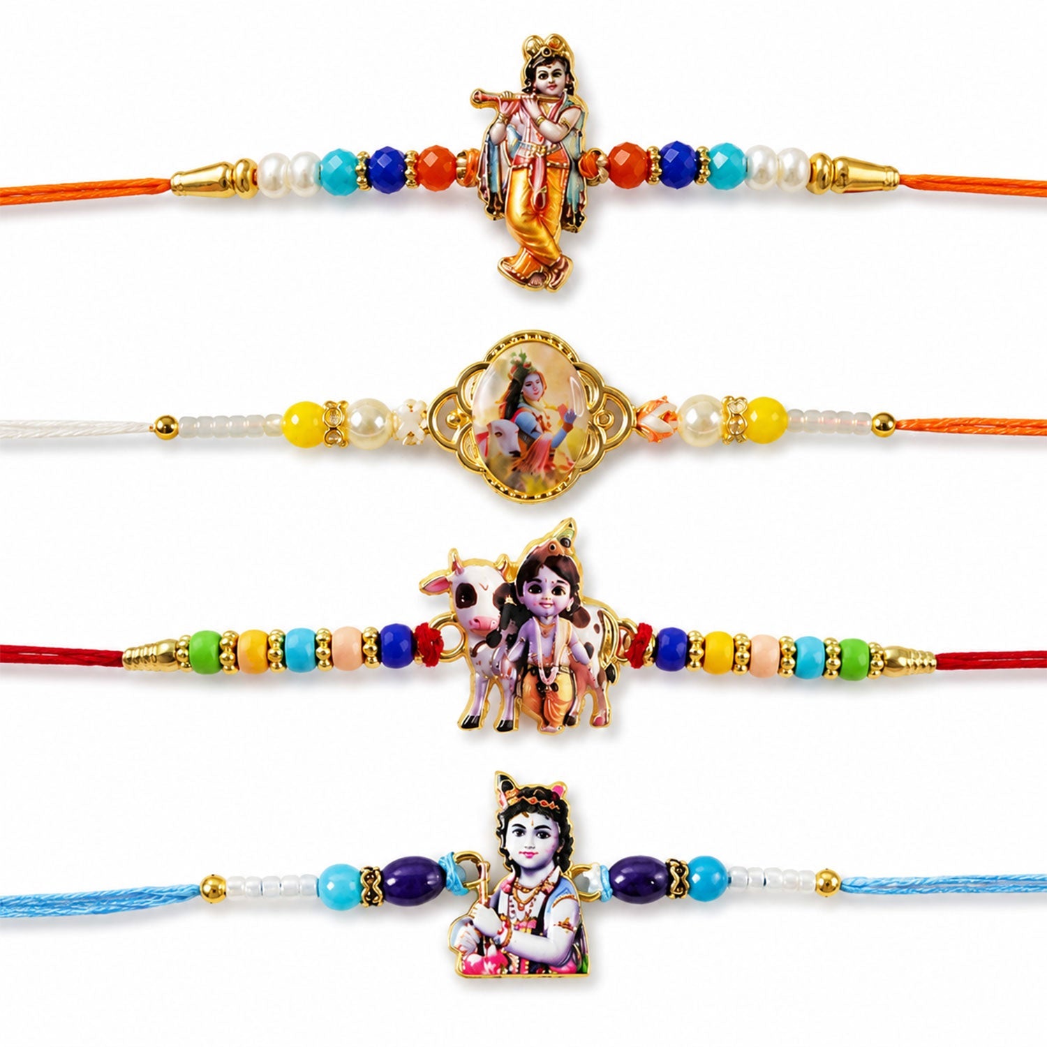 Stone Charm Designer Rakhi Combo Set for Raksha Bandhan (4 Pc)