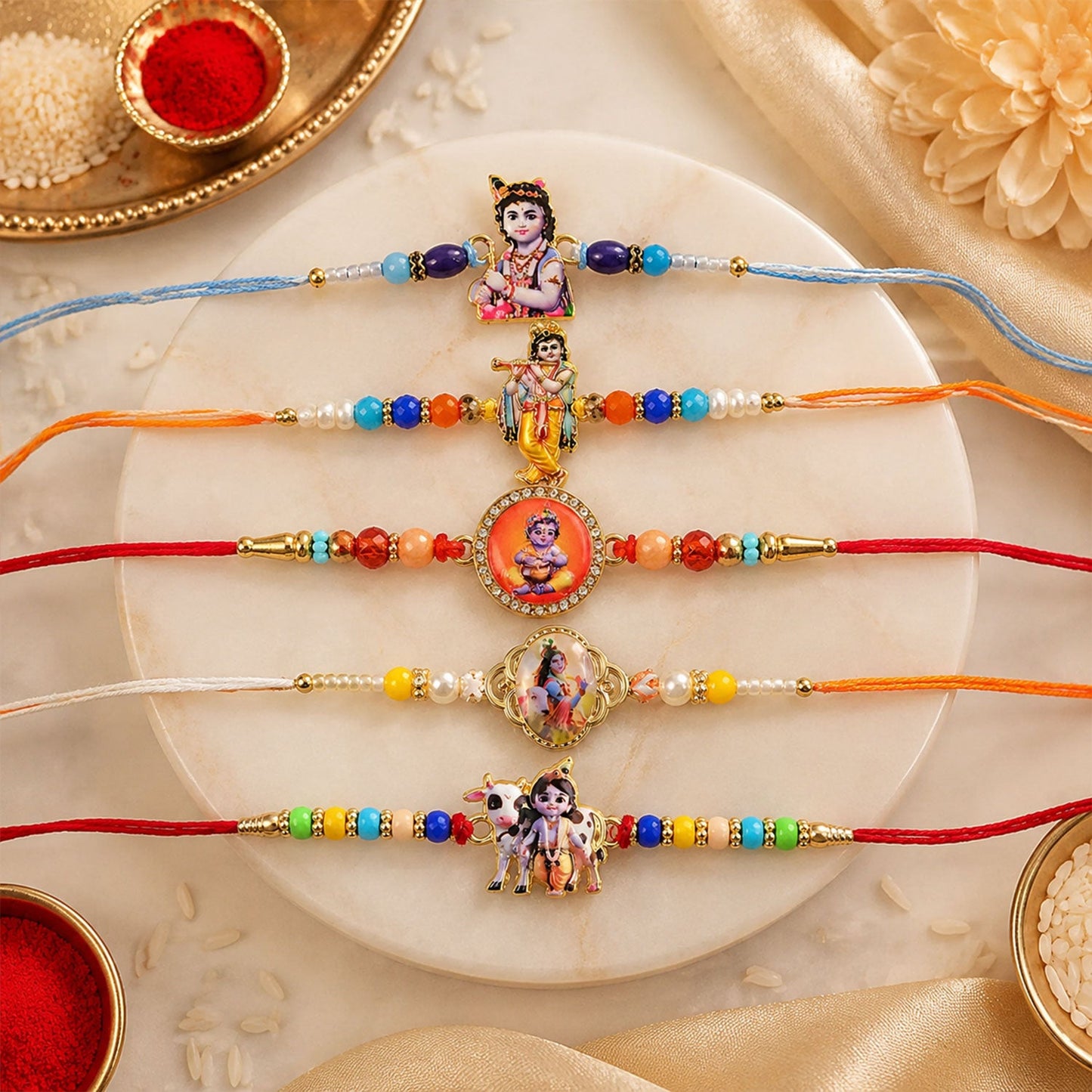 Designer Charm Premium Rakhi Combo for Raksha Bandhan Gift (5 Pc)