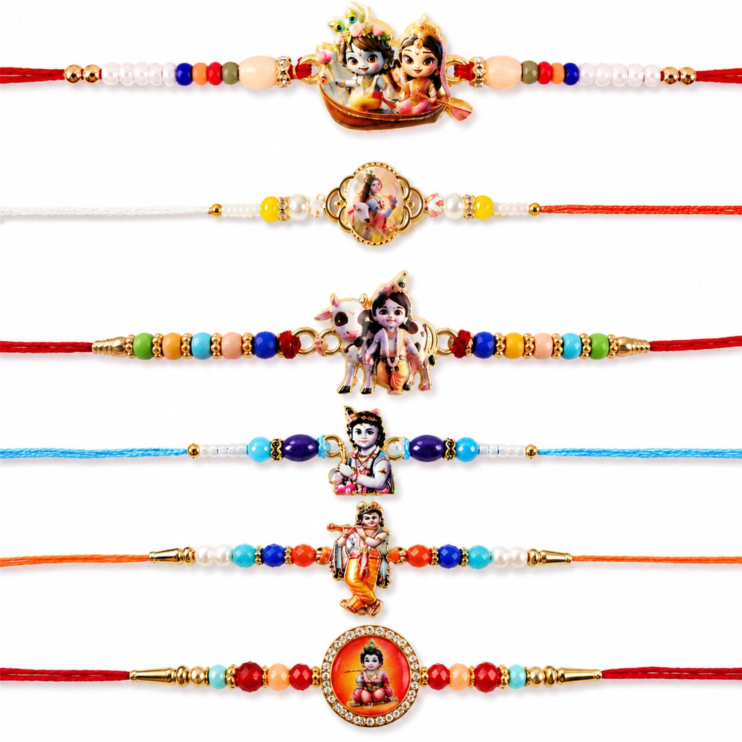 Premium Stone Designer Rakhi Combo Set for Raksha Bandhan (6 Pc)