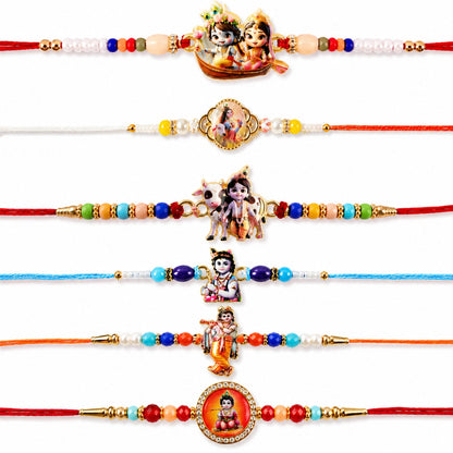 Premium Stone Designer Rakhi Combo Set for Raksha Bandhan (6 Pc)