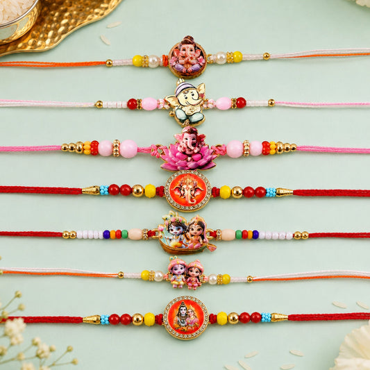 Mixed Charm Designer Rakhi Combo for Raksha Bandhan Gift (7 Pc)