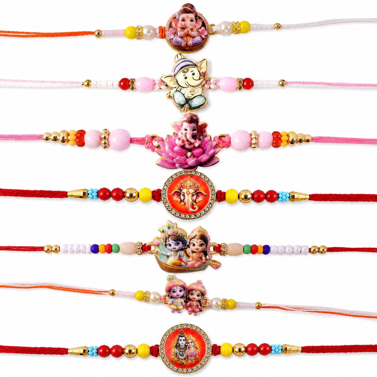 Mixed Charm Designer Rakhi Combo for Raksha Bandhan Gift (7 Pc)