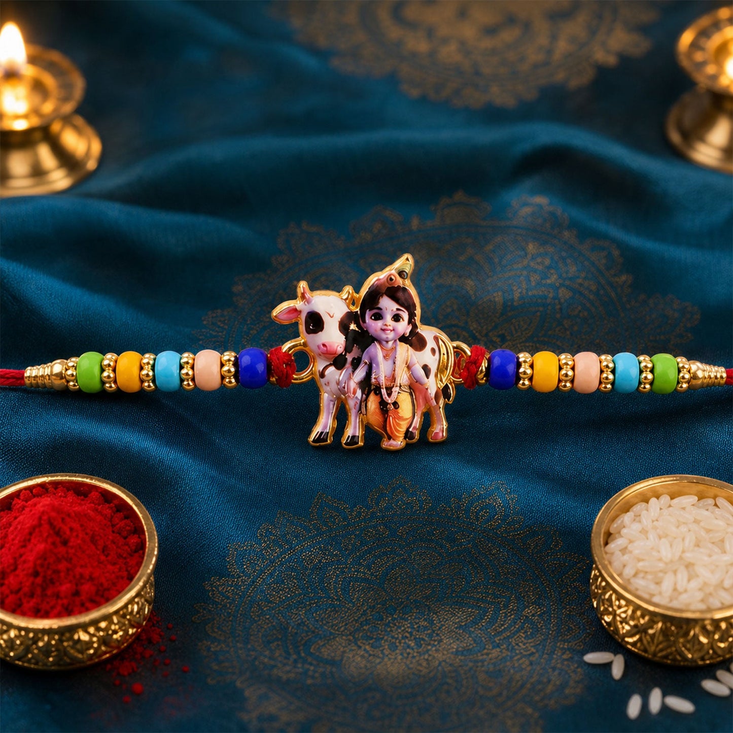 Devotional Designer Rakhi Combo Set for Raksha Bandhan (7 Pc)