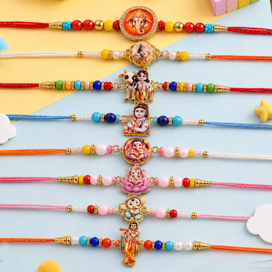 Designer Motif Rakhi Combo Set for Raksha Bandhan Gift (8 Pc)