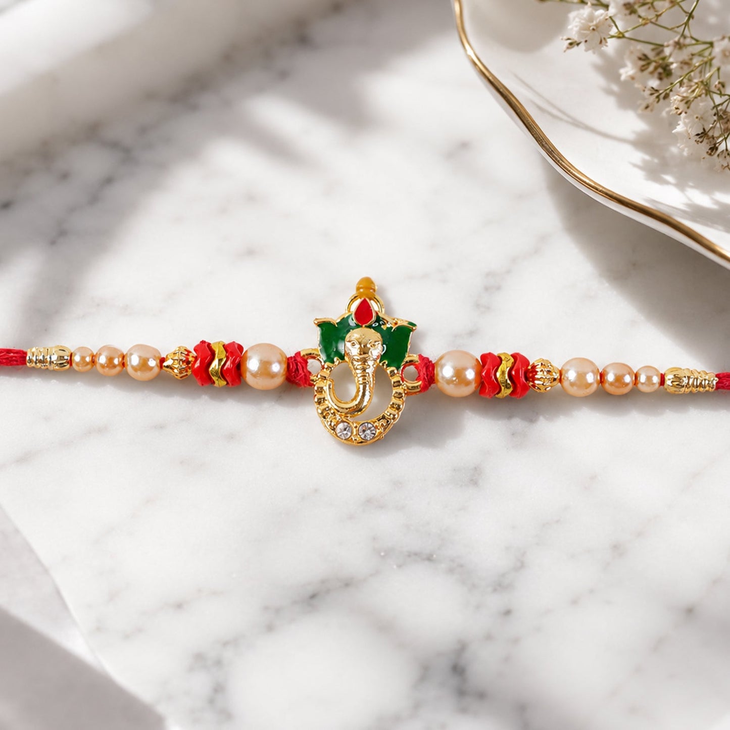 Ganesha Charm Stone Studded Designer Rakhi Raksha Bandhan Special