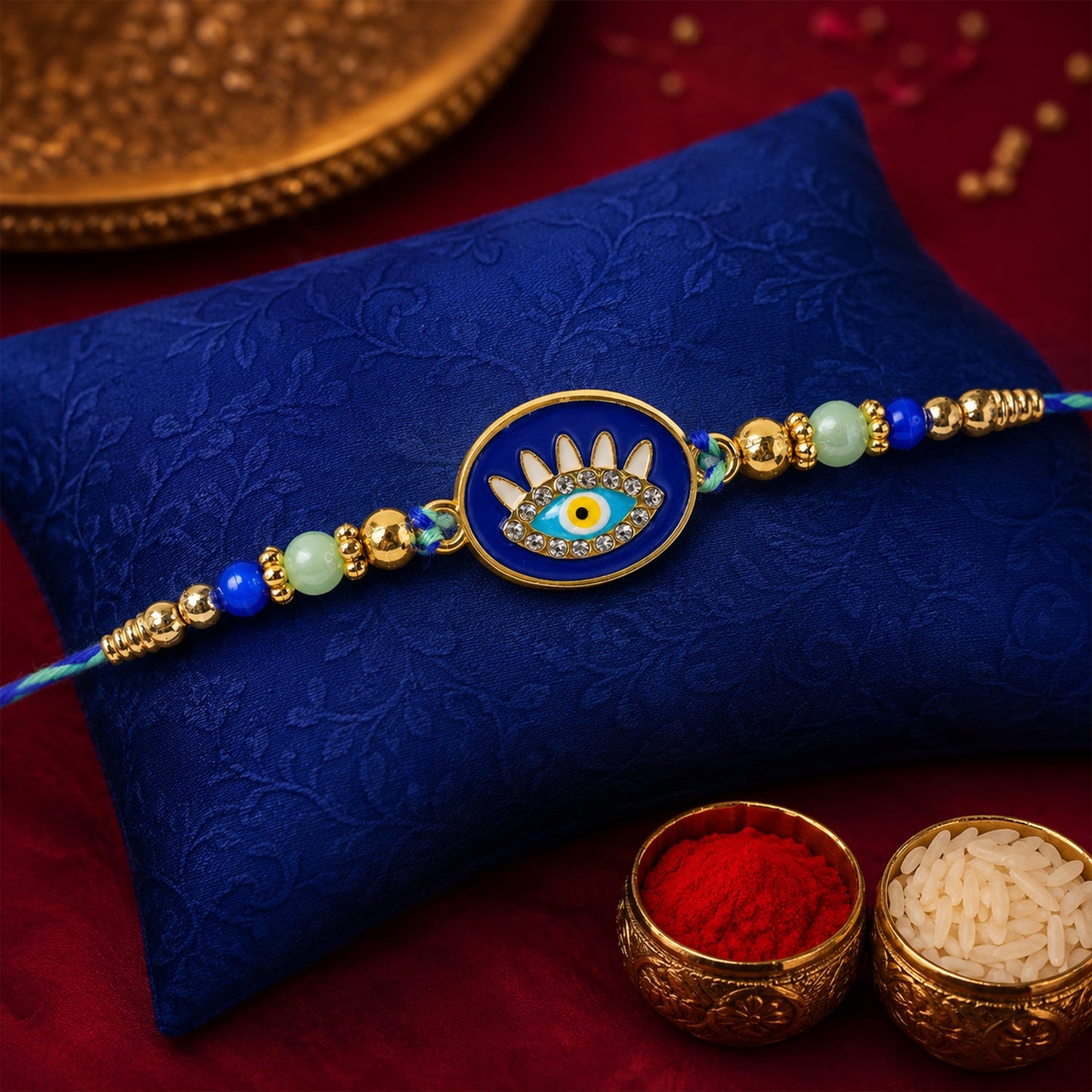 Evil Eye Round Motif Beaded Designer Rakhi Raksha Bandhan Collection