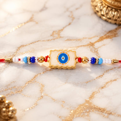 Evil Eye Square Charm Beaded Designer Rakhi Raksha Bandhan Style