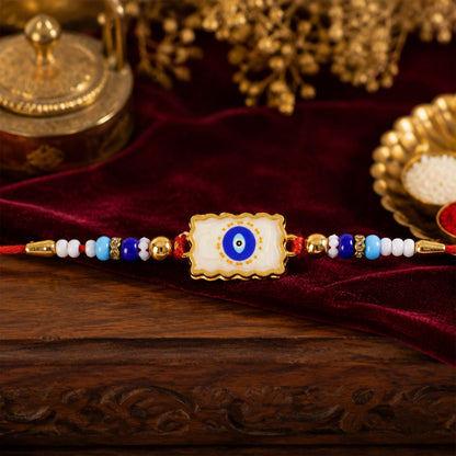 Evil Eye Square Charm Beaded Designer Rakhi Raksha Bandhan Style