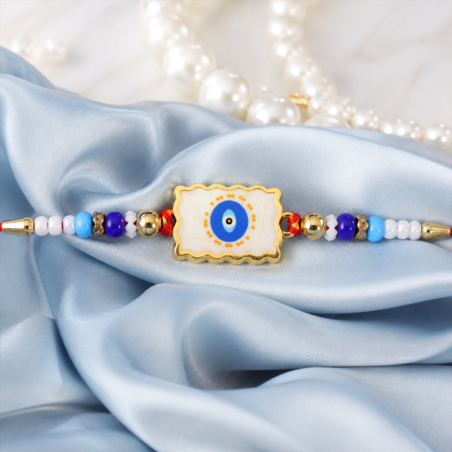 Evil Eye Square Charm Beaded Designer Rakhi Raksha Bandhan Style