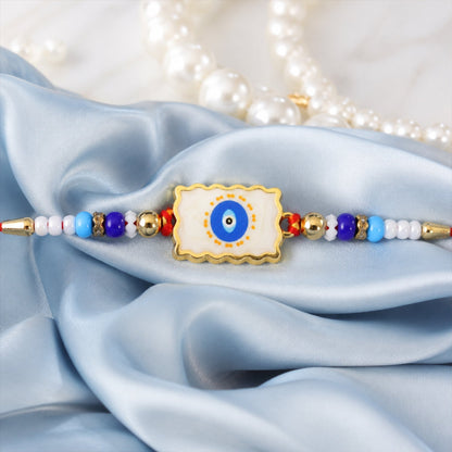 Evil Eye Square Charm Beaded Designer Rakhi Raksha Bandhan Style