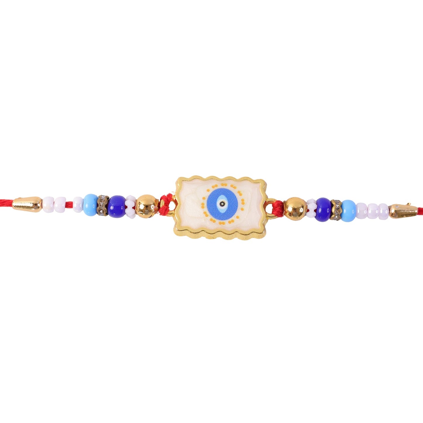 Evil Eye Square Charm Beaded Designer Rakhi Raksha Bandhan Style