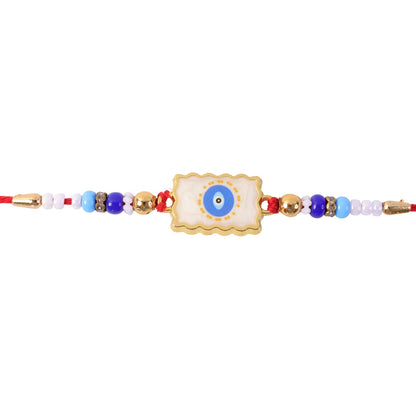 Evil Eye Square Charm Beaded Designer Rakhi Raksha Bandhan Style