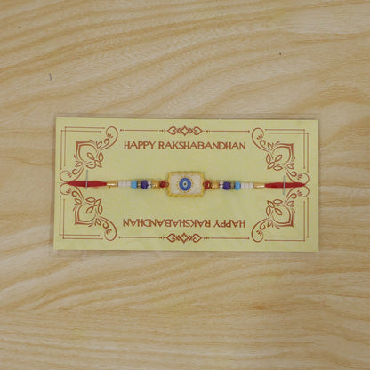 Evil Eye Square Charm Beaded Designer Rakhi Raksha Bandhan Style
