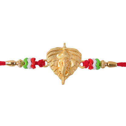 Golden Ganesh Paan Leaf Multicolor Beads Traditional Rakhi