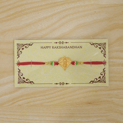 Golden Ganesh Paan Leaf Multicolor Beads Traditional Rakhi