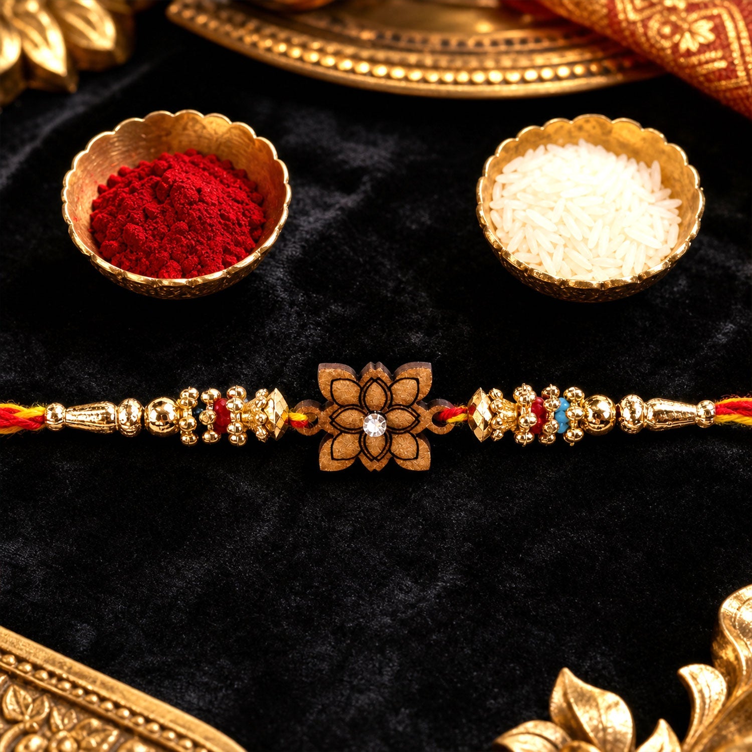 Square Floral Charm Beaded Rakhi Raksha Bandhan Designer Gift
