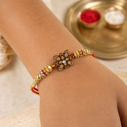 Square Floral Charm Beaded Rakhi Raksha Bandhan Designer Gift