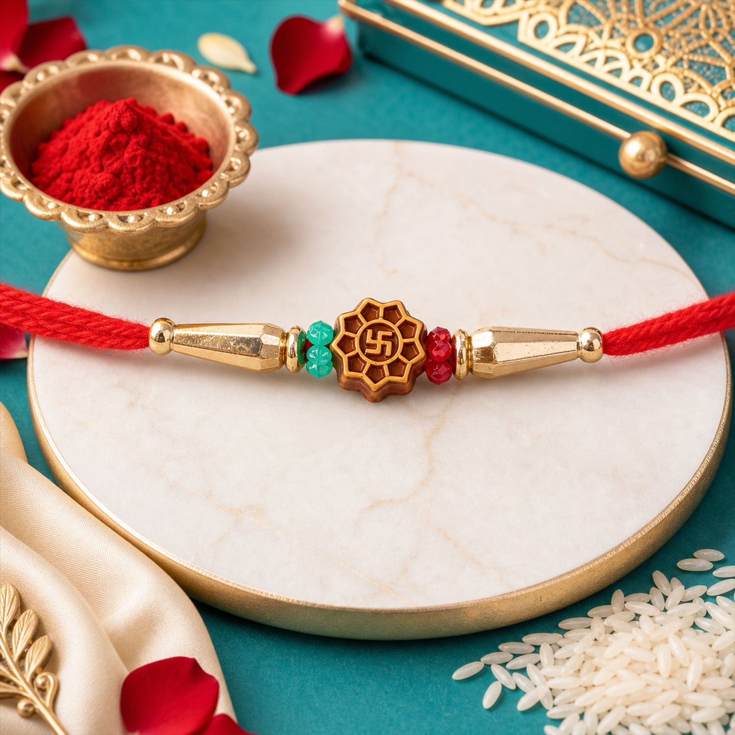 Flower Om Motif Bracelet Rakhi Raksha Bandhan Premium Gift Style