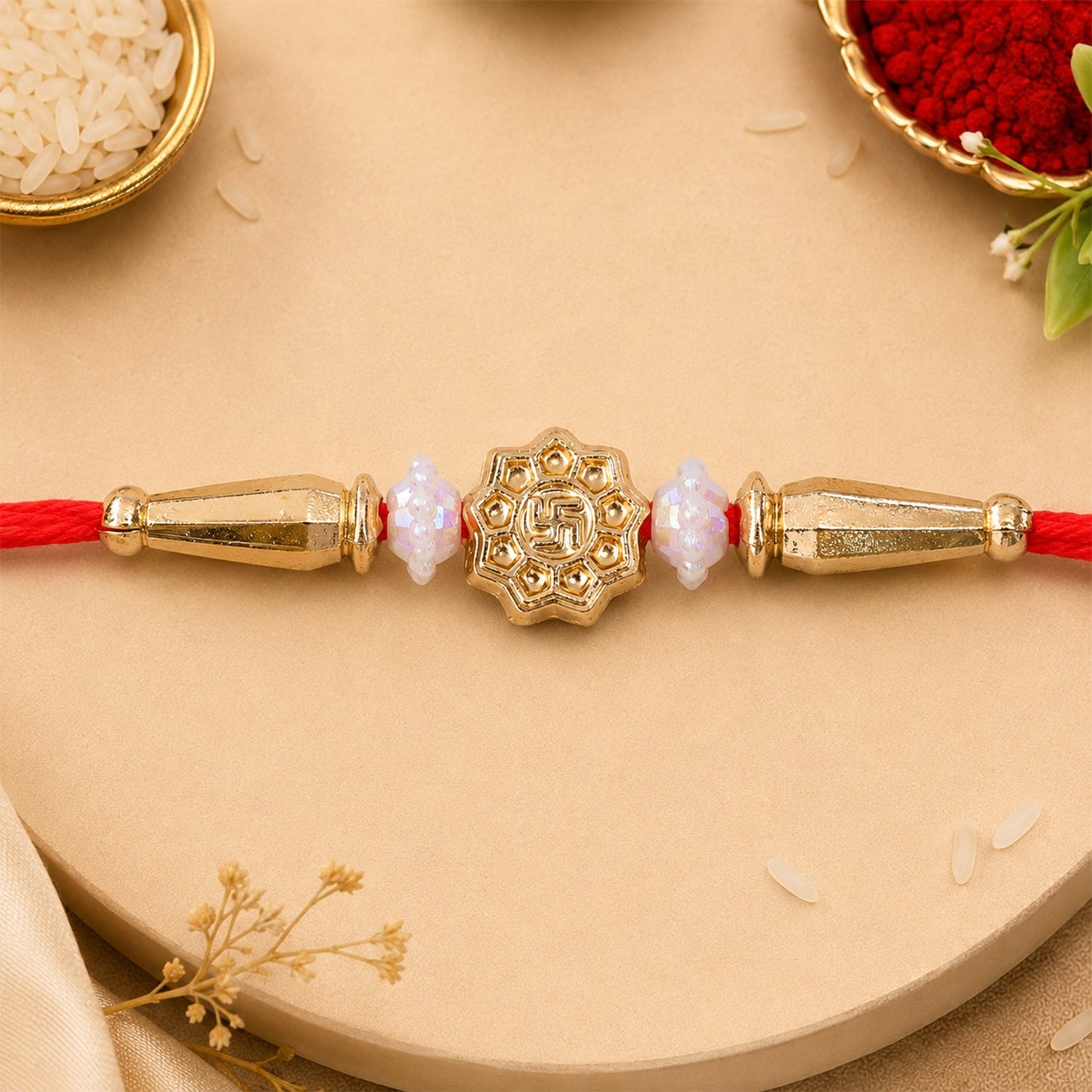 Round Swastik & Om Charm Rakhi Raksha Bandhan Premium Gift Design