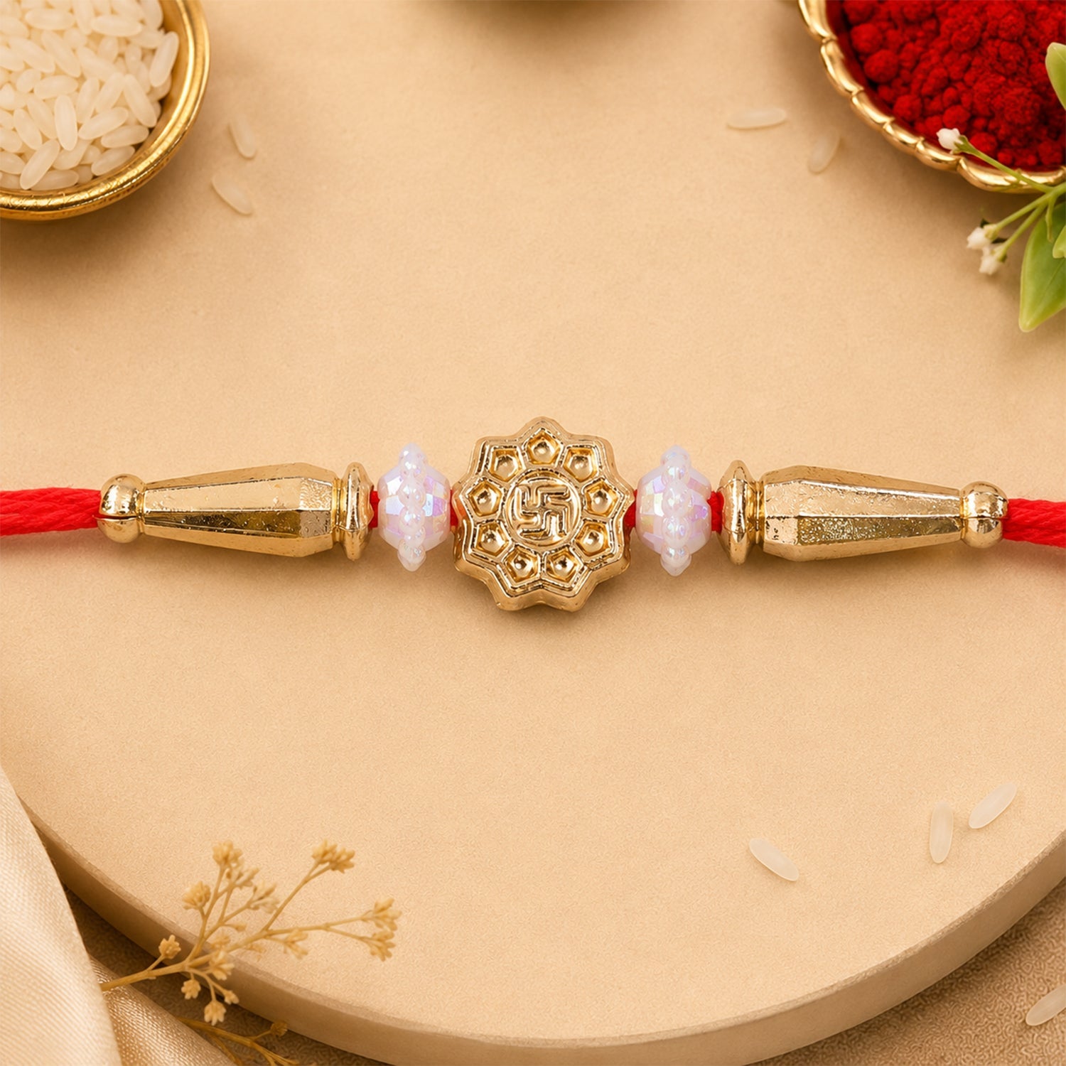 Round Swastik & Om Charm Rakhi Raksha Bandhan Premium Gift Design