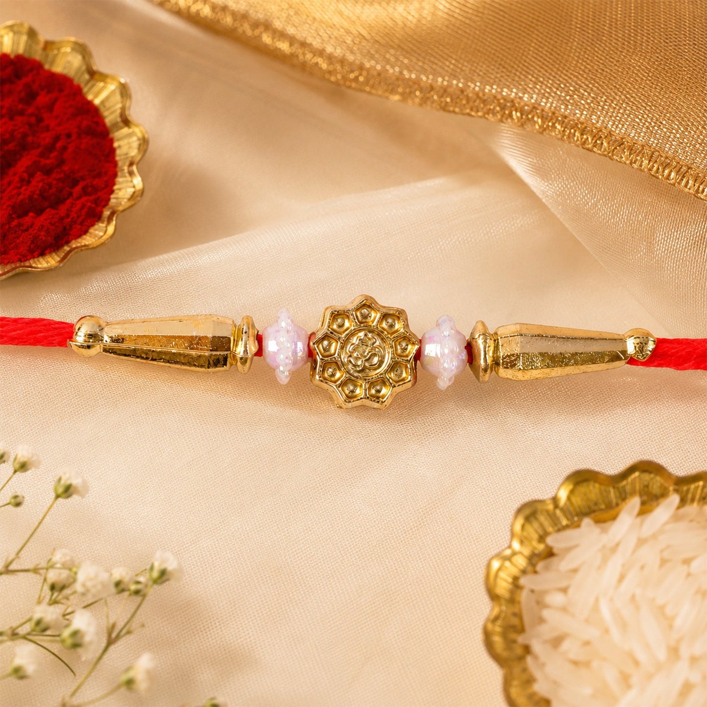 Round Swastik & Om Charm Rakhi Raksha Bandhan Premium Gift Design
