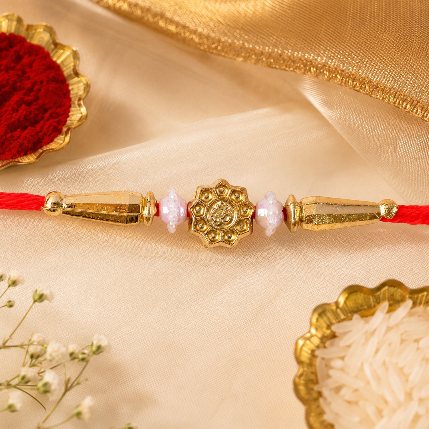 Round Swastik & Om Charm Rakhi Raksha Bandhan Premium Gift Design