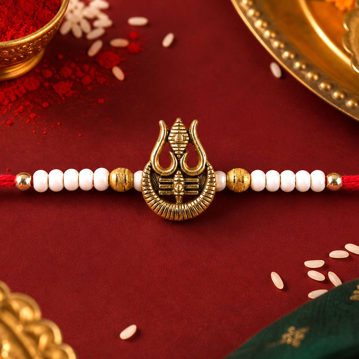 Trishul Charm Pearl Beaded Rakhi Raksha Bandhan Traditional Gift