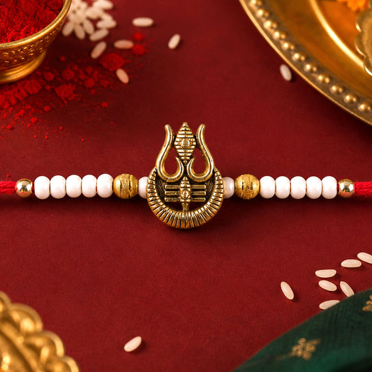 Trishul Charm Pearl Beaded Rakhi Raksha Bandhan Traditional Gift