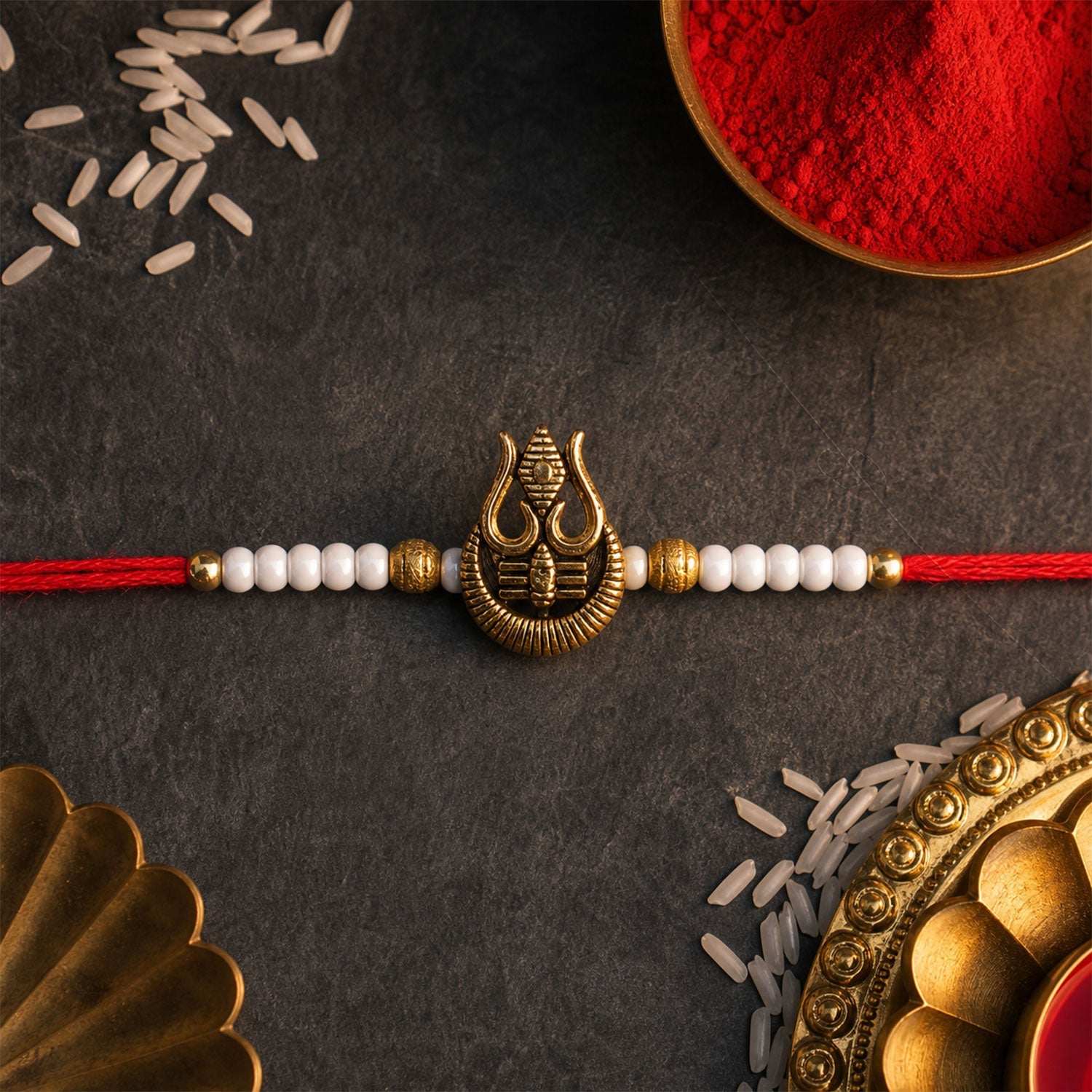 Trishul Charm Pearl Beaded Rakhi Raksha Bandhan Traditional Gift