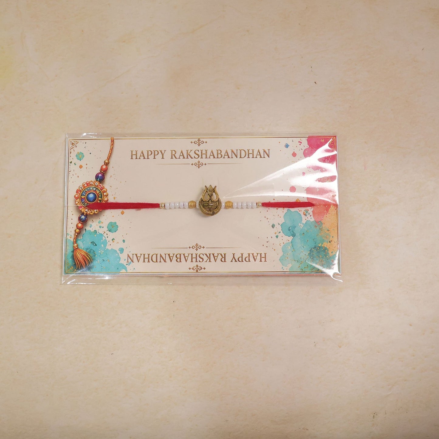 Trishul Charm Pearl Beaded Rakhi Raksha Bandhan Traditional Gift