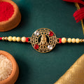 Pearl Rakhi for Brother Traditional Round Motif Design