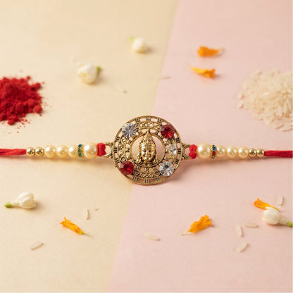 Divine Round Motif Pearl Rakhi Raksha Bandhan Traditional Gift