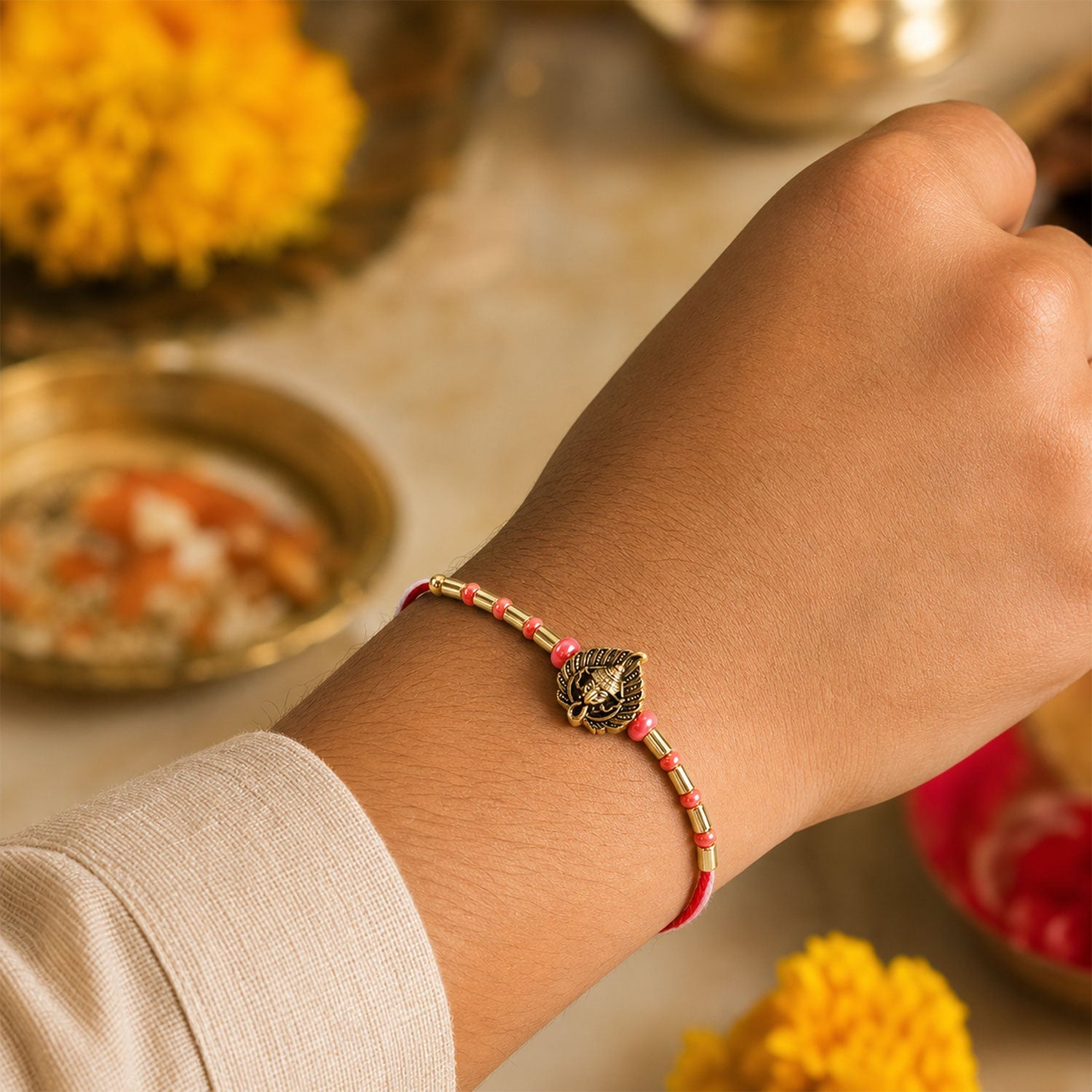 Leaf Paisley Ganesha Motif Designer Rakhi Raksha Bandhan Gift Special