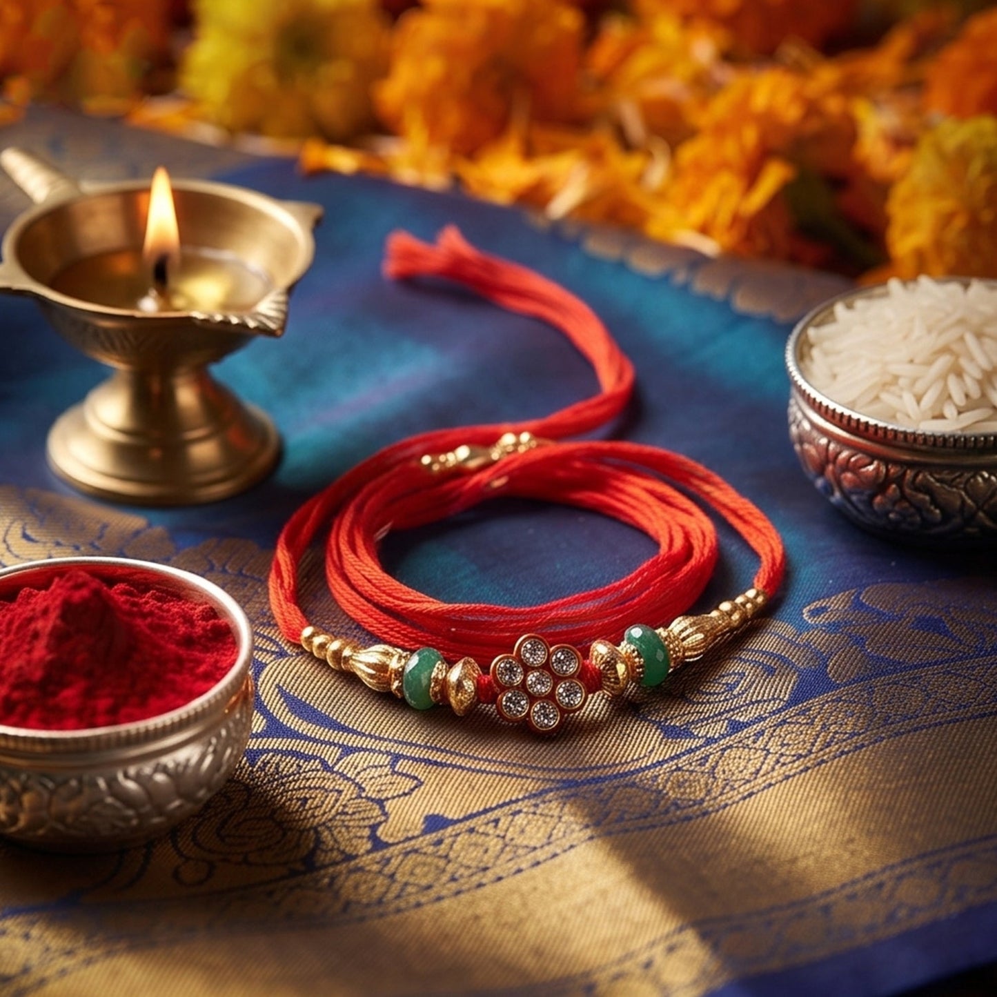 Round Floral Beaded Designer Rakhi Raksha Bandhan Celebration