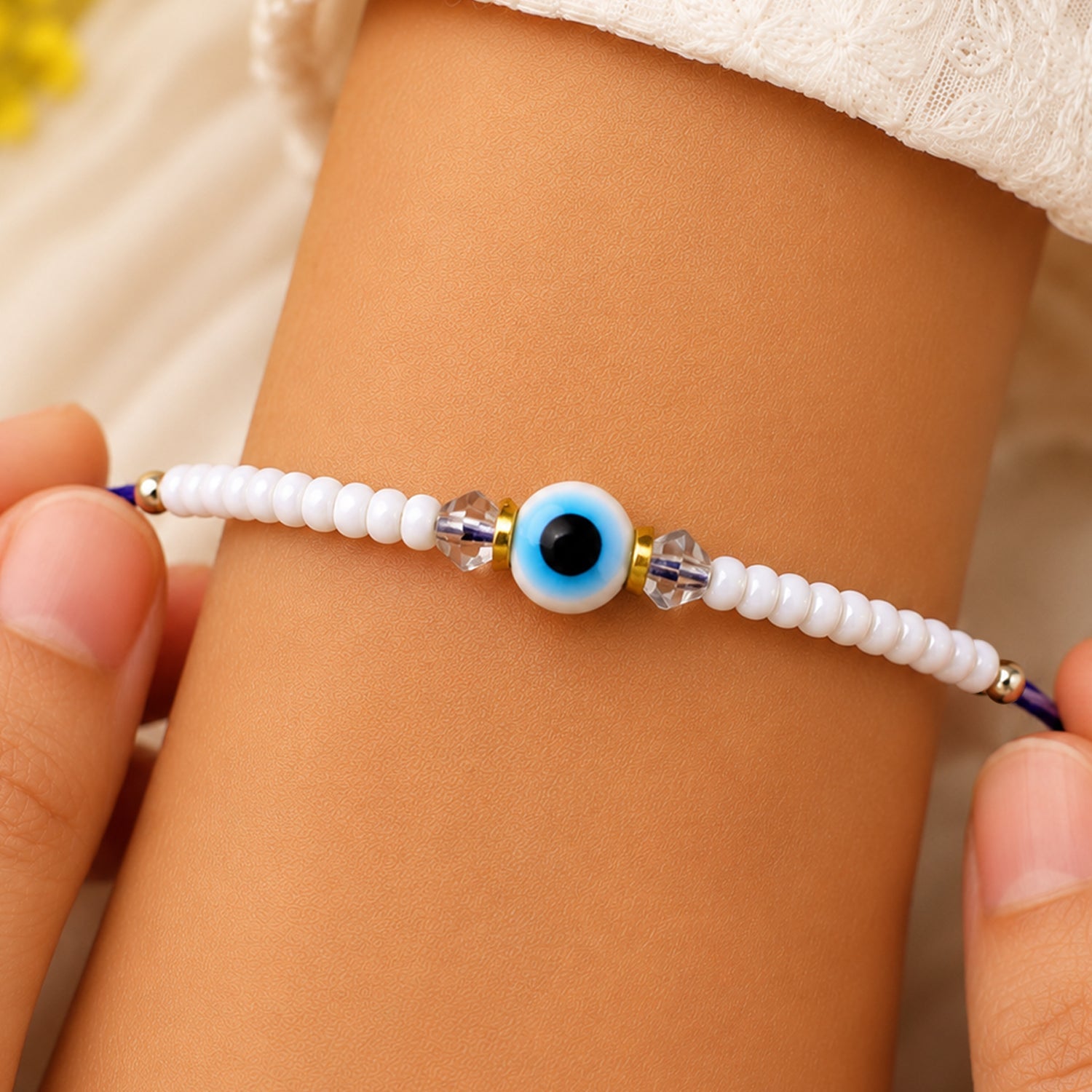 Evil Eye Pearl Bracelet Designer Rakhi Raksha Bandhan Premium Gift