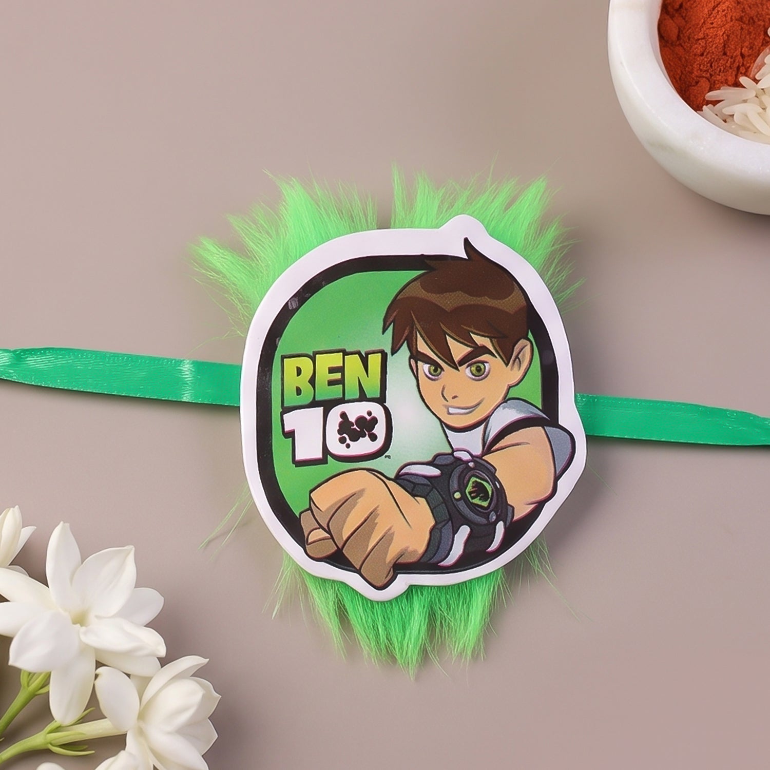 Close up of Ben Ten character kids designer Rakhi with comfortable thread.