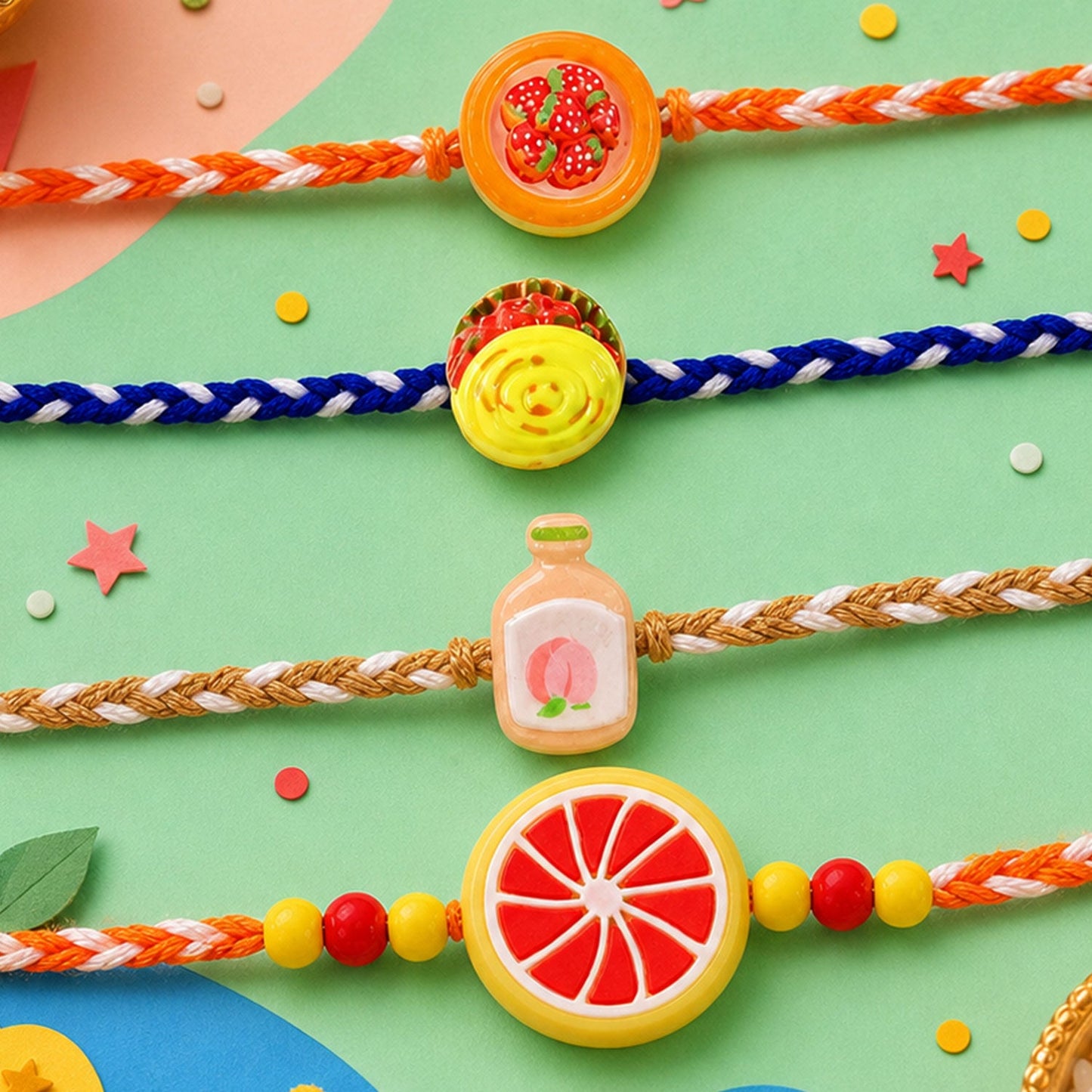 Juice Fruit Candy Kids Rakhi Combo Pack Raksha Bandhan Set (4 Pc)