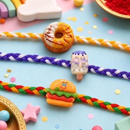 Burger Donut Snack Kids Rakhi Combo Raksha Bandhan Pack (3 Pc)
