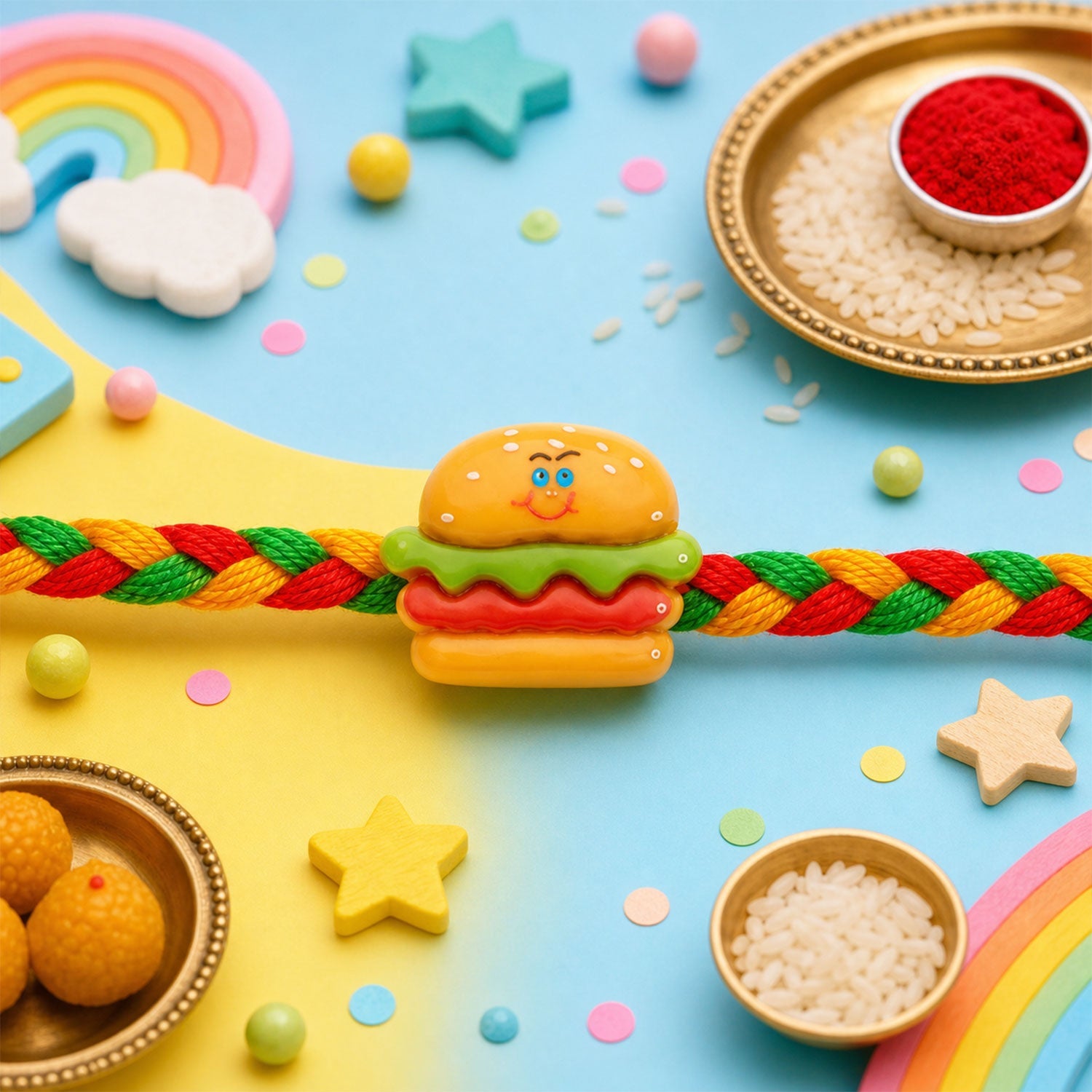 Burger Donut Snack Kids Rakhi Combo Raksha Bandhan Pack (3 Pc)