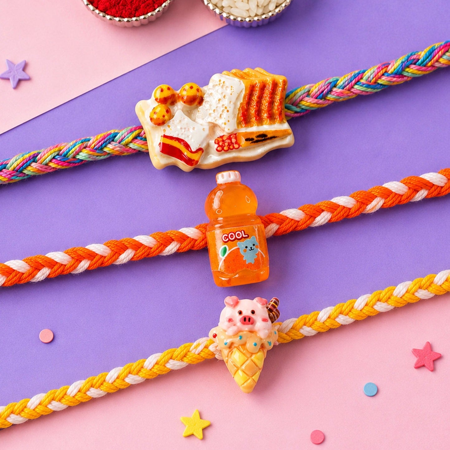 Fries Drink Ice Cream Kids Rakhi Combo Set Raksha Bandhan (3 Pc)