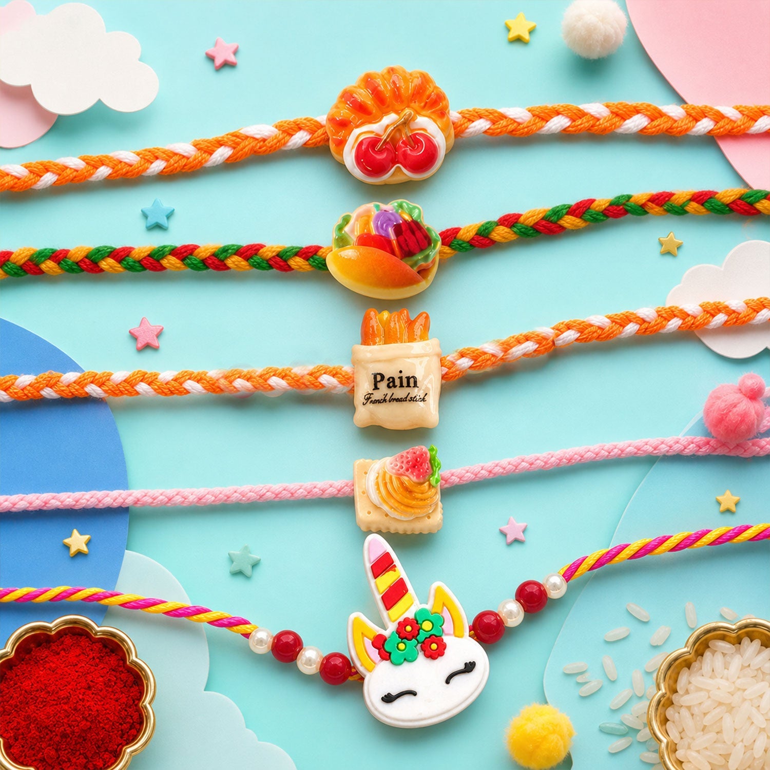 Unicorn Food Kids Designer Rakhi Combo Pack Raksha Bandhan (5 Pc)