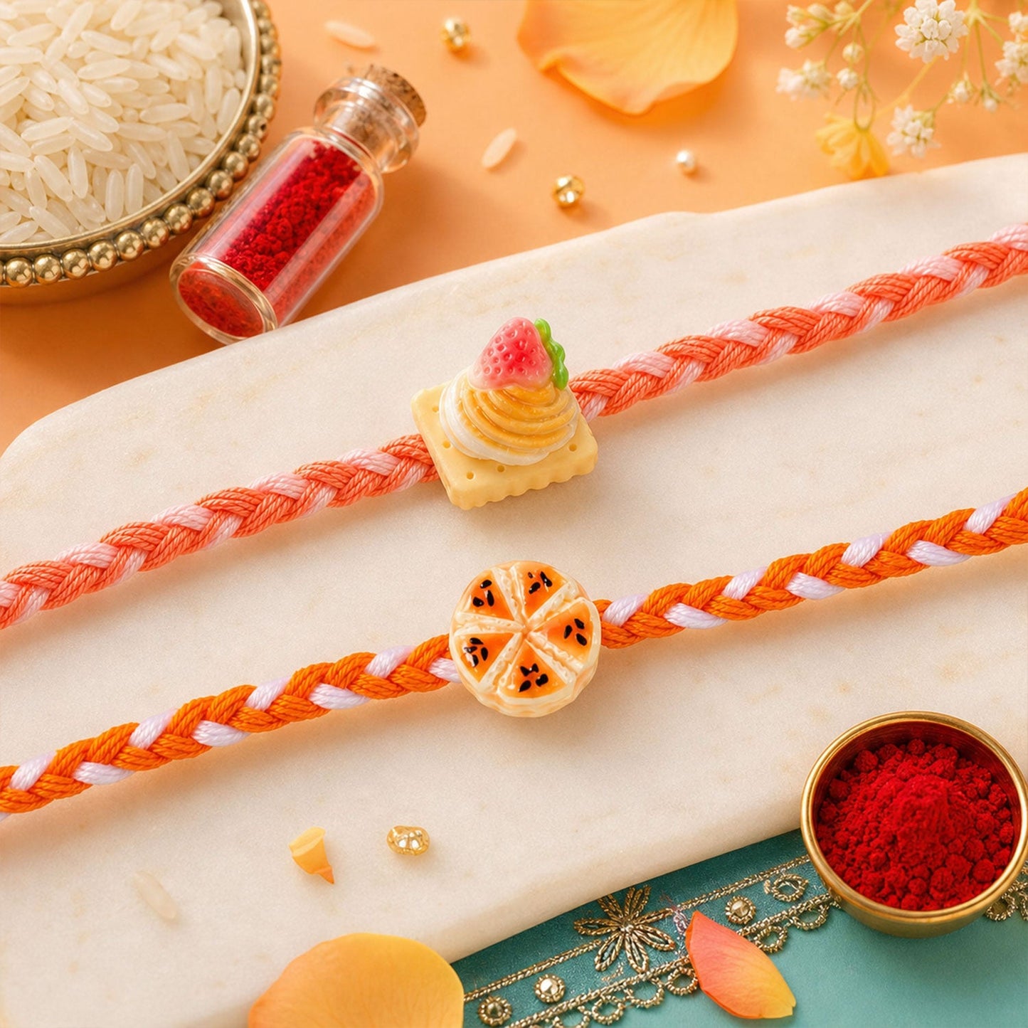 Cake Fruit Dessert Kids Rakhi Combo Raksha Bandhan (2 Pc)