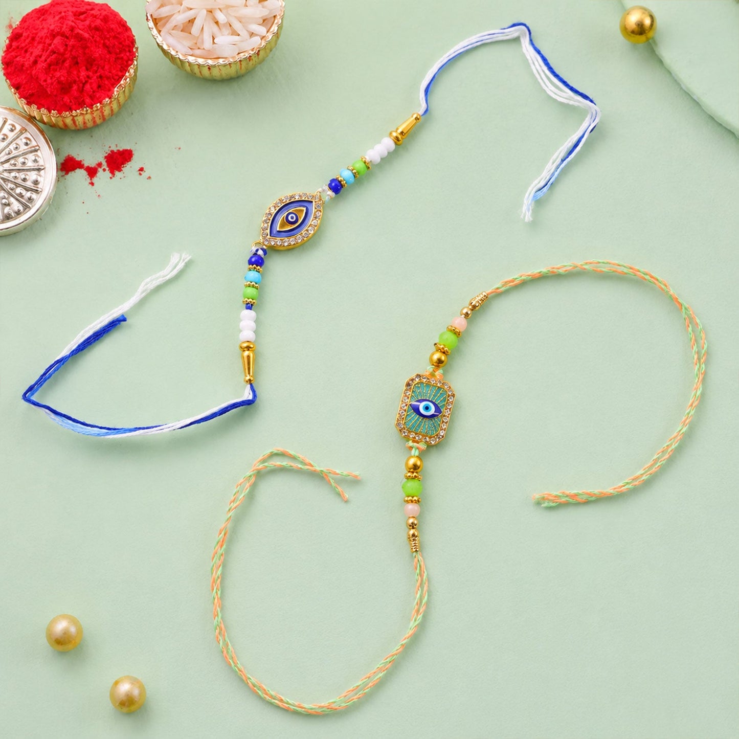 Evil Eye Stone Designer Rakhi Set Raksha Bandhan Special (2 Pc)