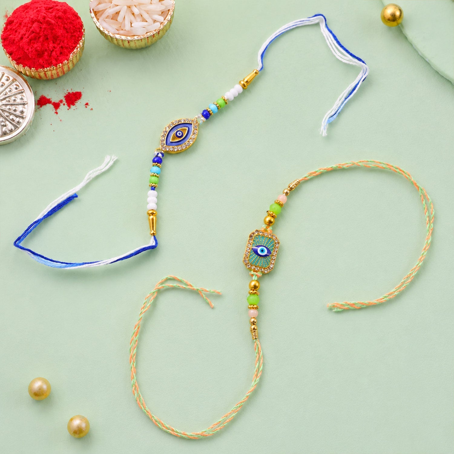 Evil Eye Stone Designer Rakhi Set Raksha Bandhan Special (2 Pc)